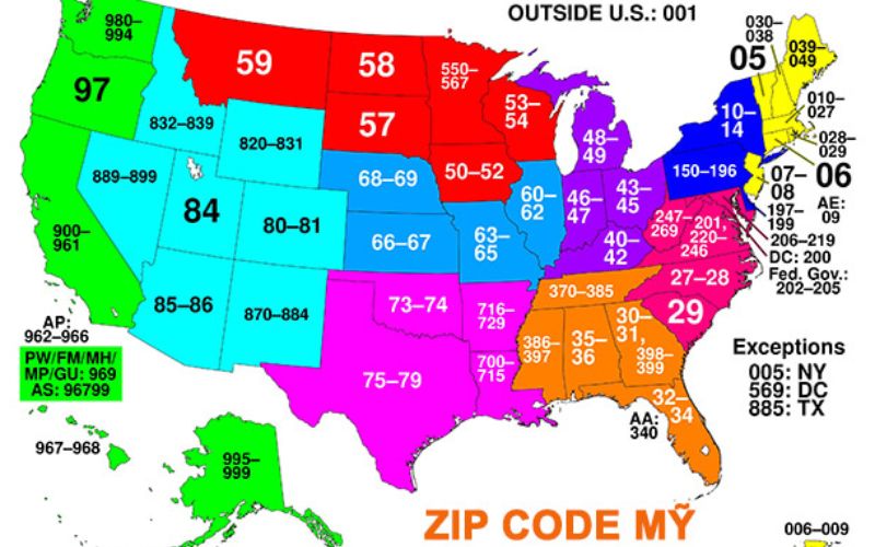 Bảng mã Zip code tại Mỹ từ ban đầu